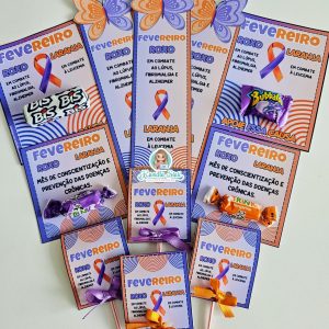 Lembrancinhas fevereiro roxo e laranja