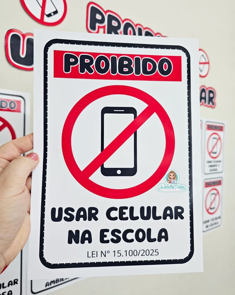 Placas proibido uso de celular nas escolas - Oficina de Materiais ...