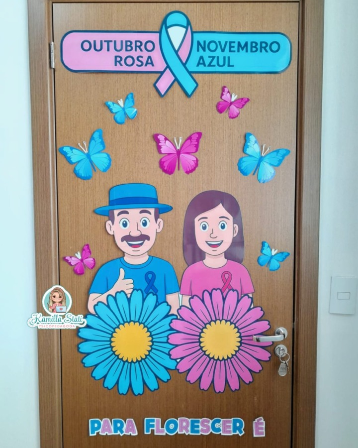 Decoração de porta Outubro rosa e Novembro azul - Oficina de Materiais ...